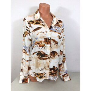 Ichi Horse Blouse Equestrian Top Womens Small